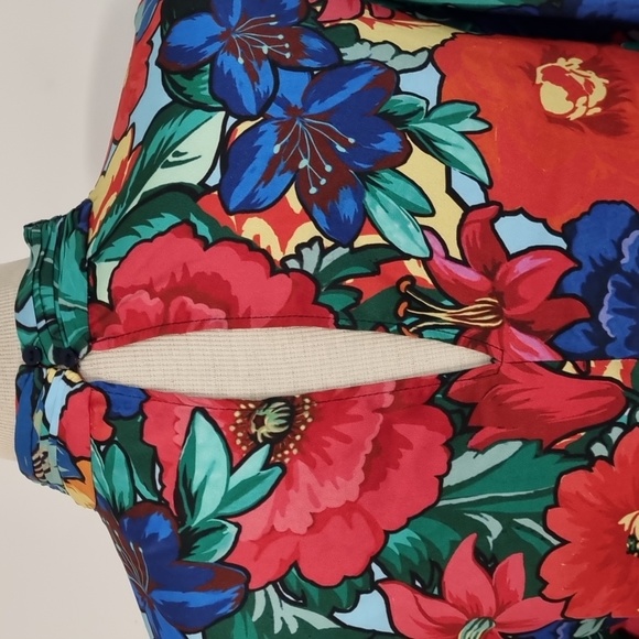 Zara, high neck, 80's colourful floral long flared sleeve shift dress, size L - Picture 6 of 9